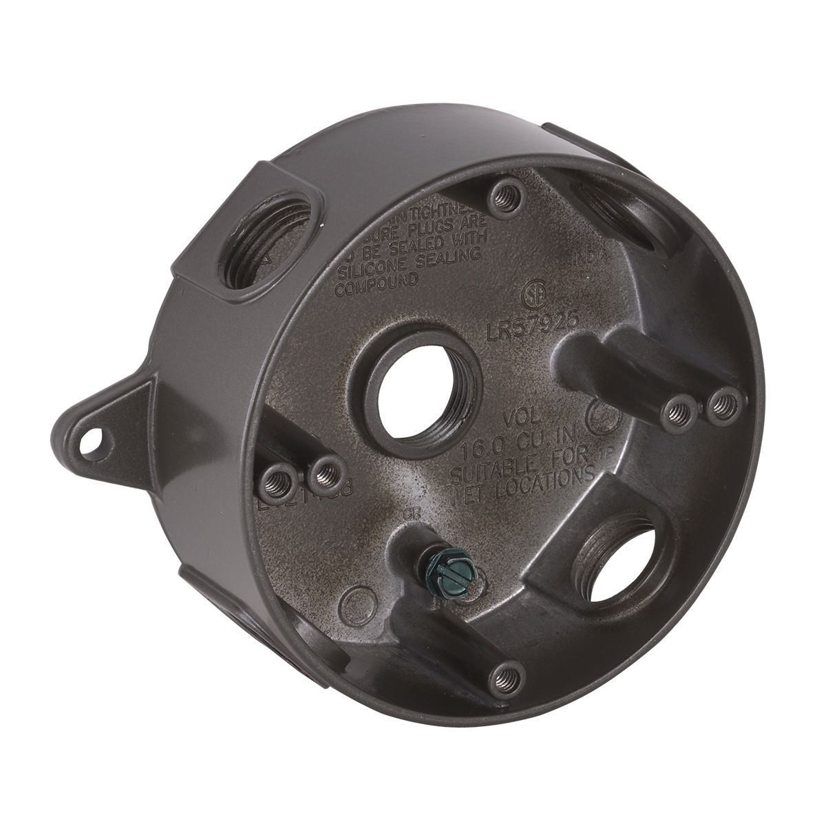 ROUND WP BOX (5) 1/2 IN. OUTLETS - BRONZE