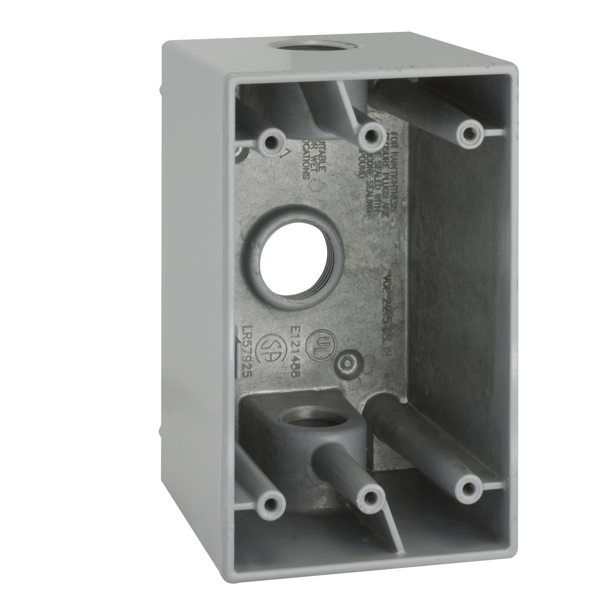 2-5/8 In. Deep, with Lugs - Three Threaded Outlets - 4-1/2 In. x 2-3/4In., (3) 1/2 In. Outlets