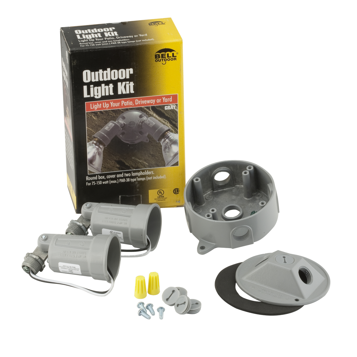 4 In. Round Gray Light Kits for 75-150 Watt Par 38 Lamps, Box, Cover&(2) Lampholders