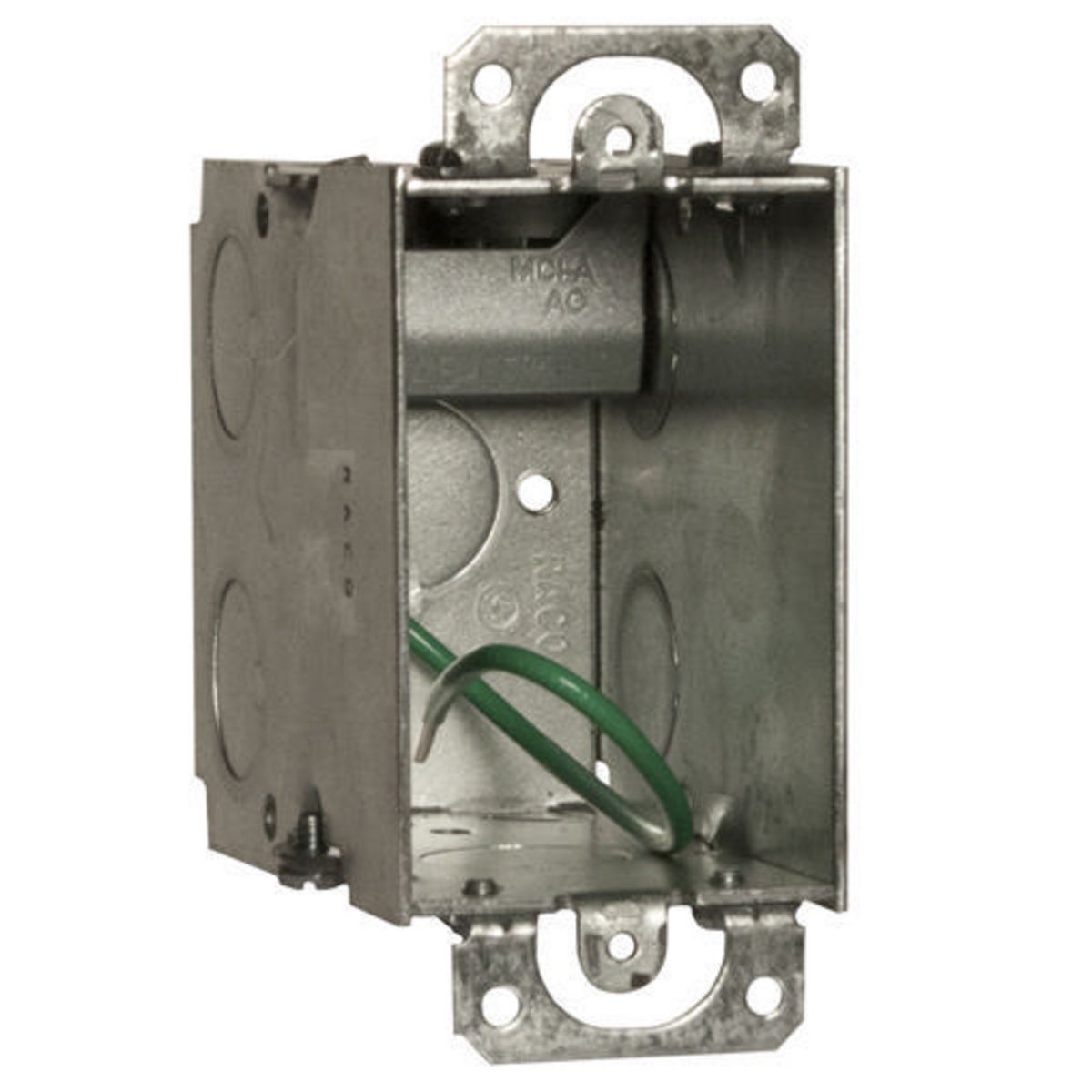 3 in. x 2 in. Switch Boxes, 2-1/2 in. Deep, AC/ MC/ Flex Clamps, Plaster Ears, 8 in. #12 Solid Copper Pigtail