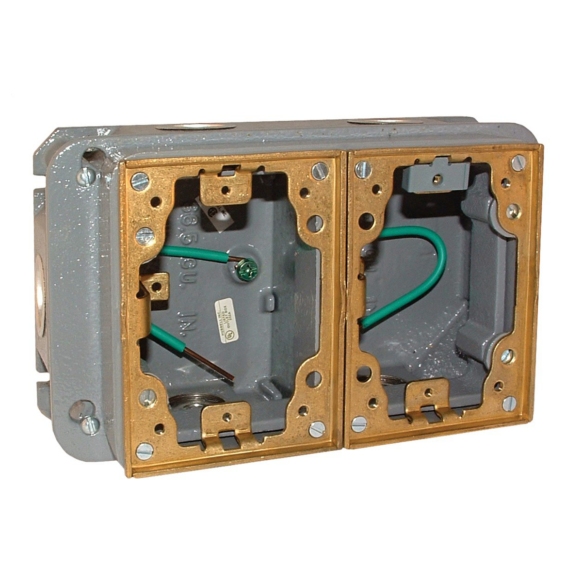Two-Gang Fully Adjustable Floor Box, Cast Iron