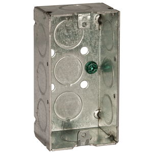 4 in. x 2 in. Handy Box, Welded, 1-1/2 in. Deep, Eleven 1/2 in. KO's, Ground Screw Driven.