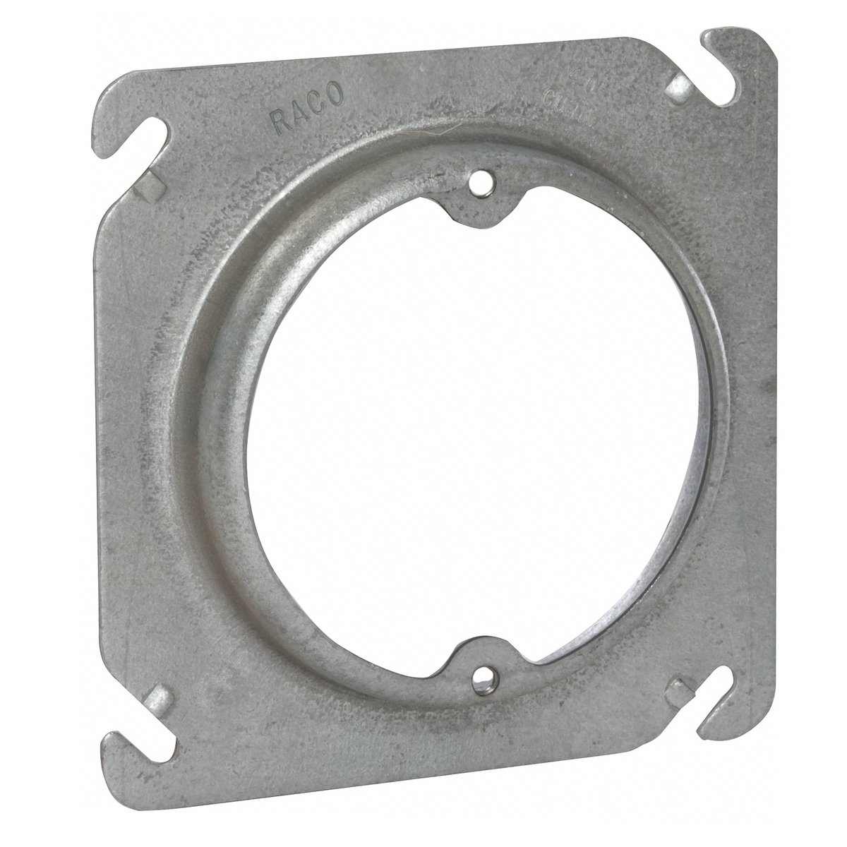 RACO 756 4" SQUARE BOX FIXTURE COVER, SQUARE TO ROUND RAISED 5/8", EARS 2-3/4" O.C.