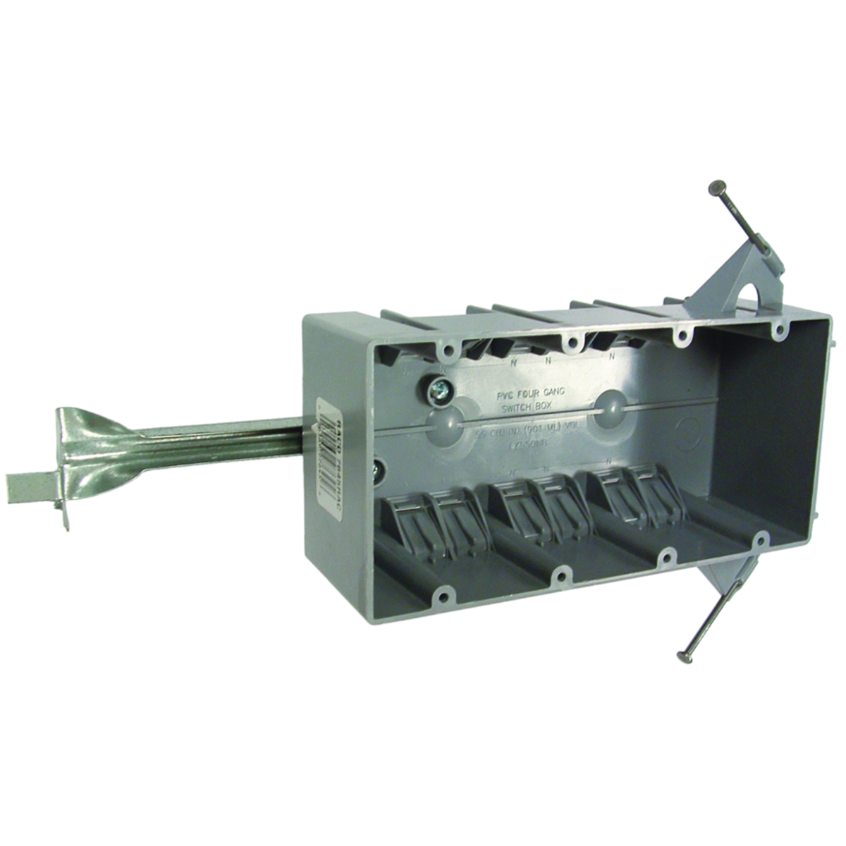 Product image for Raco 7645RAC Four-Gang Non-Metallic Cable Box w/Nails and Adjustable Brace, 55 cu. in.