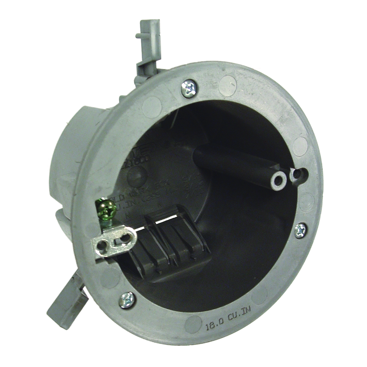 Old Work Cable Boxes - For Nonmetallic Sheathed Cable, 3-1/2 In. Round,2-13/16 In. Deep, 18.0 Cu. In., Flush Mount, Ground Plate