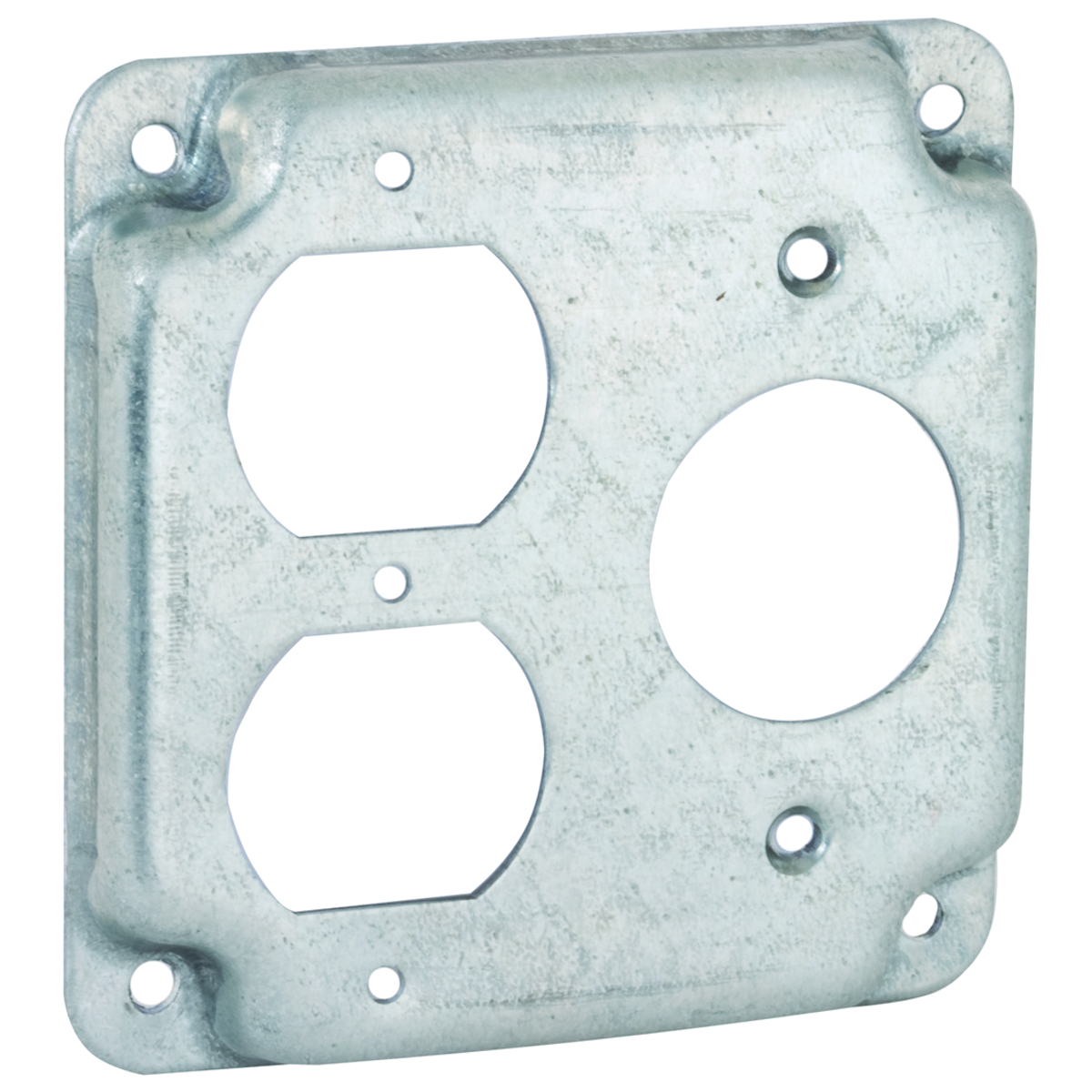 RACO 806C 4" SQUARE EXPOSED WORK COVER, ONE DUPLEX & ONE 1.406 DIAM. HOLE