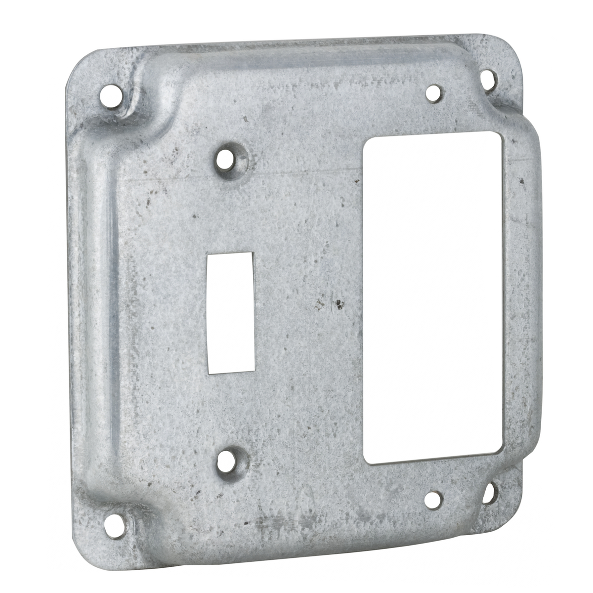 4 In. Square Exposed Work Covers - Raised 1/2 In., 1 GFCI and 1 ToggleSwitch