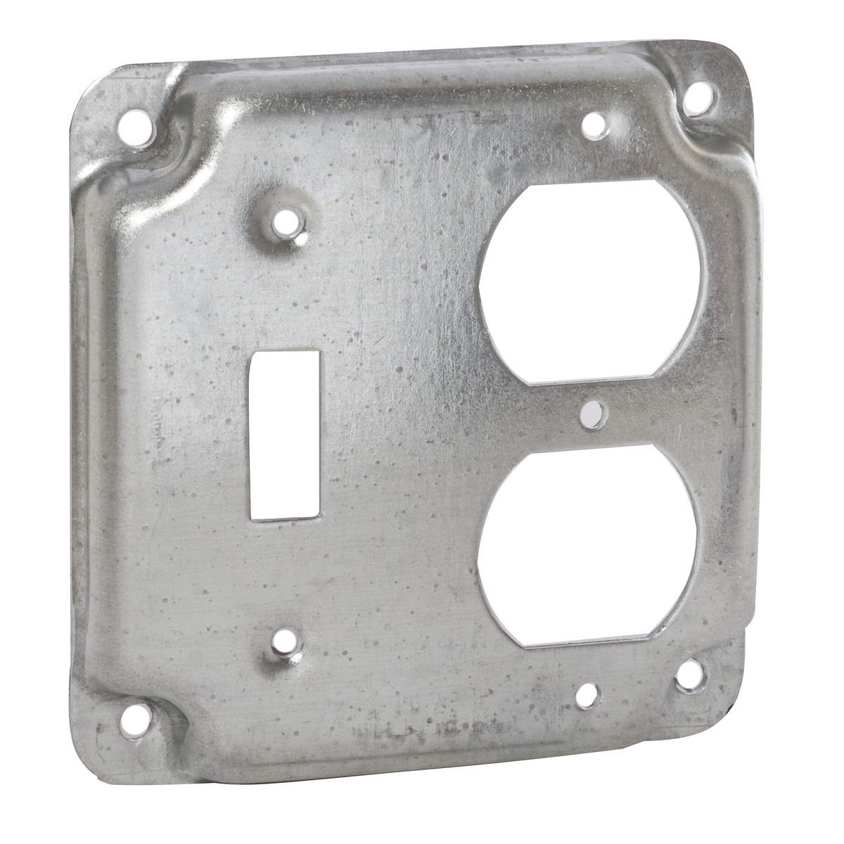 4 In. Square Exposed Work Covers - Raised 1/2 In., 1 Duplex Receptacleand 1 Toggle Switch