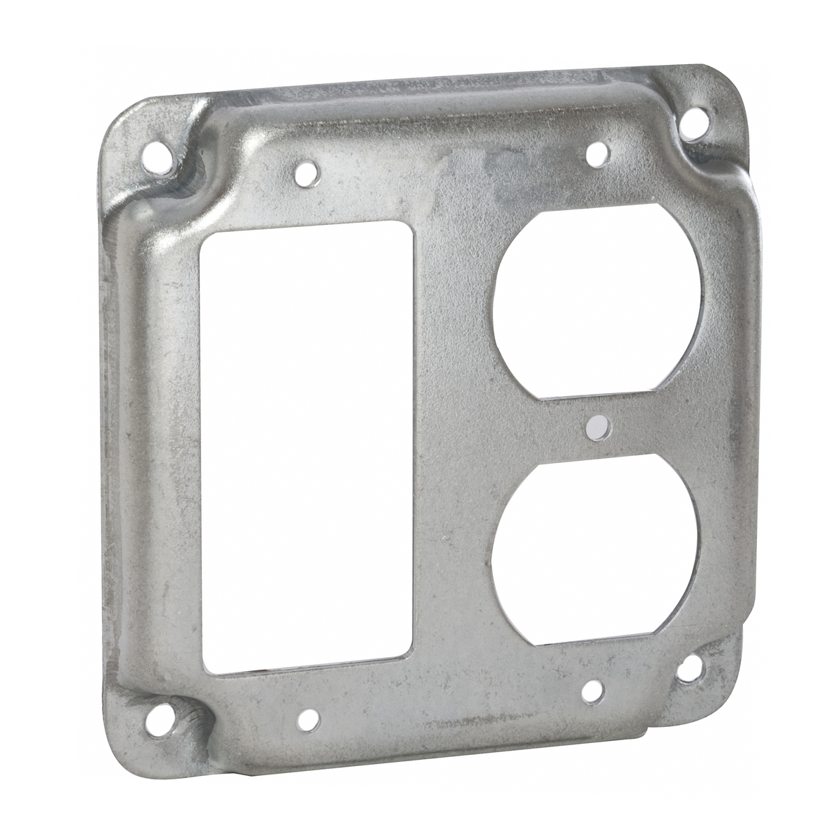4 In. Square Exposed Work Covers - Raised 1/2 In., 1 GFCI and 1 DuplexReceptacle