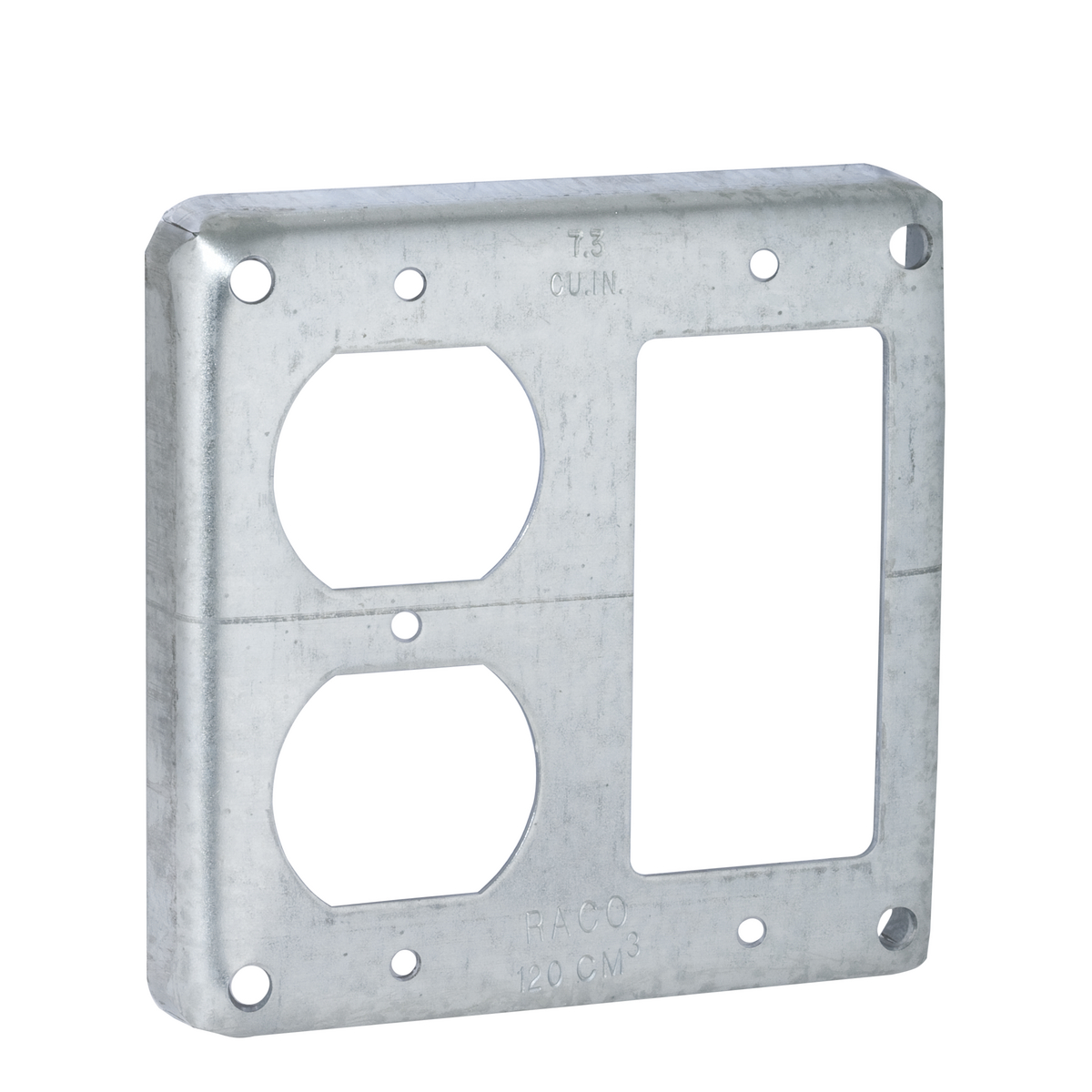 4 In. Square Non-Crushed Corner Covers - Raised 1/2 In., 1 GFCI and 1Duplex Receptacle