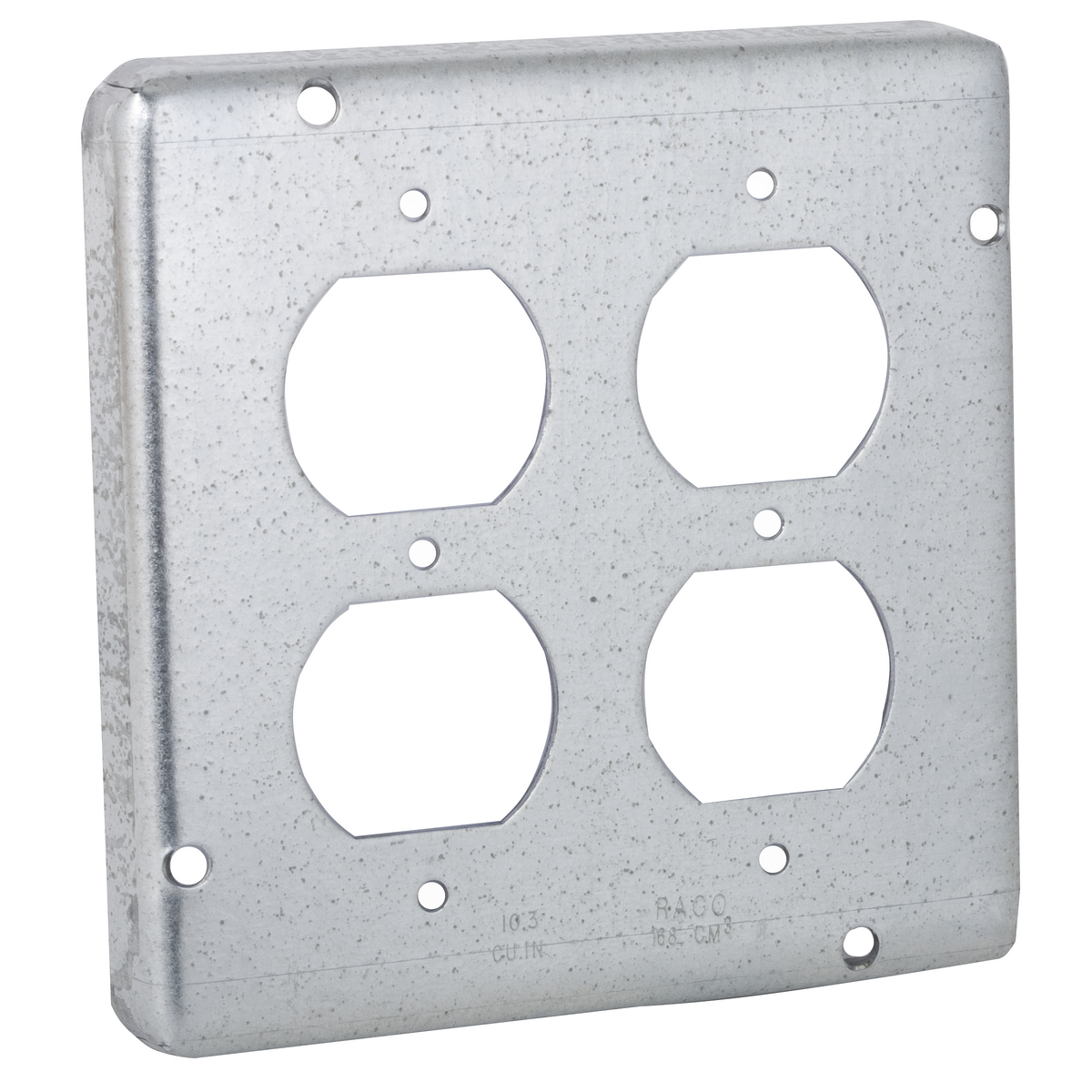 RACO 979 4-11/16" SQUARE EXPOSED WORK COVER, 2 DUPLEX RECEPTACLES