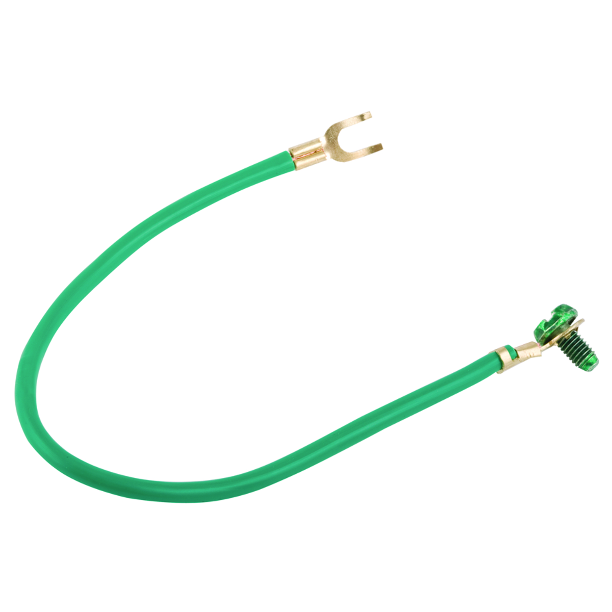 Grounding Pigtails, #12 Stranded insulated copper wire, captive 4-waycombo head green dye finish ground screw one end, spade terminal one end(100 pc. Bundles)