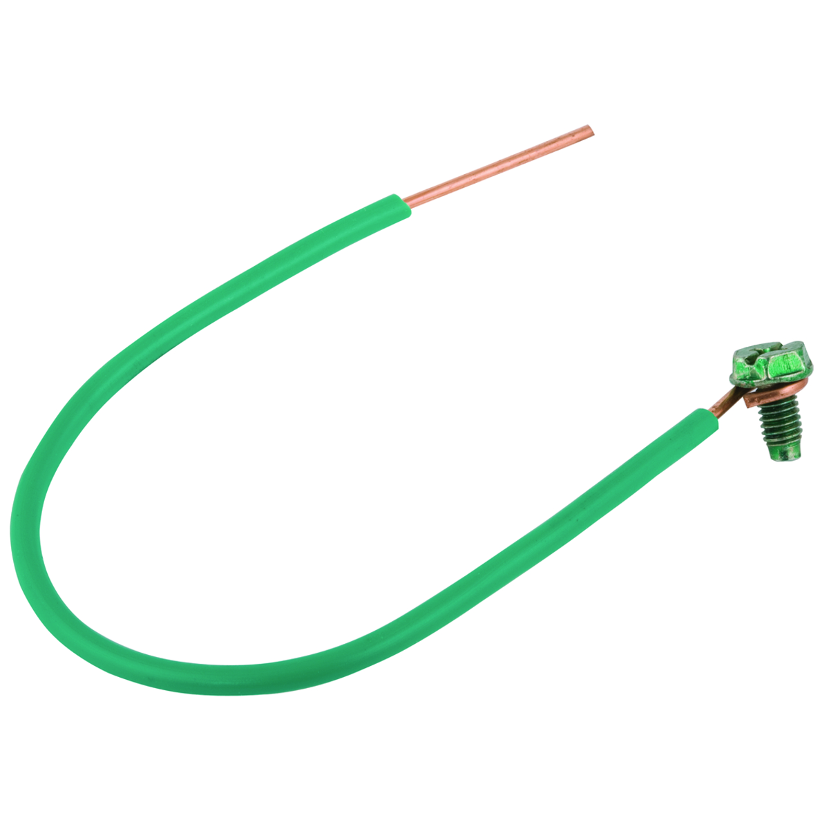 Grounding Pigtails, #14 8in Solid insulated copper wire, captive 4-way combohead green dye finish ground screw one end (25 pc. Bundles)