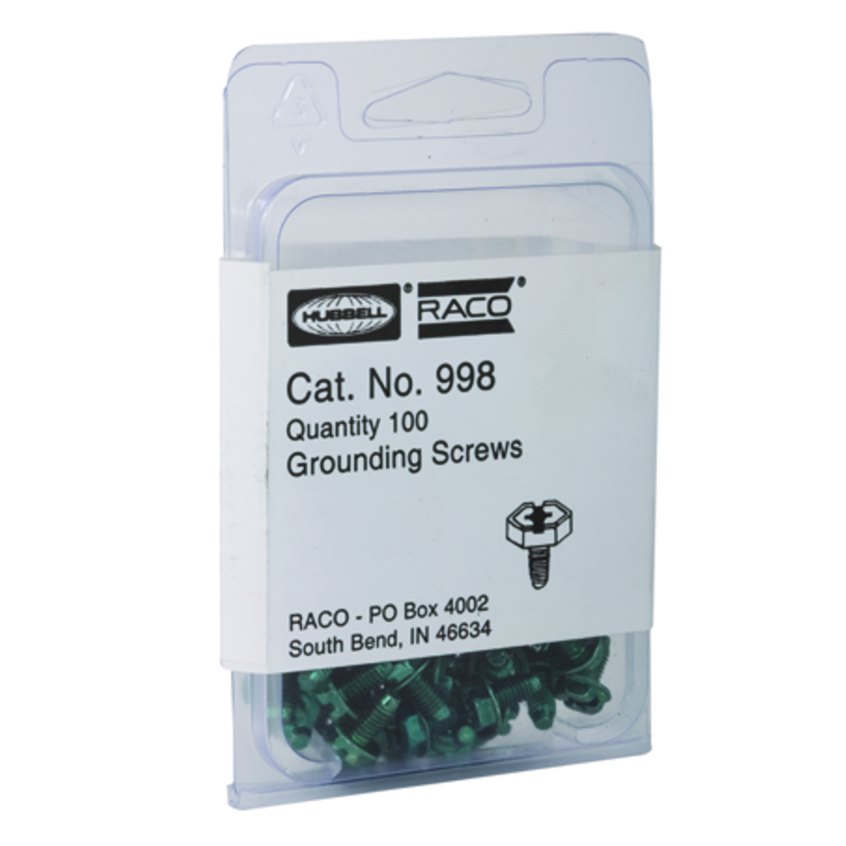 Ground Screws and Clips, 4-Way combo head green dye finish 3/8 In.ground screw for 10-32 tapped hole, clam shell packaged (100 pc. Perclam shell)