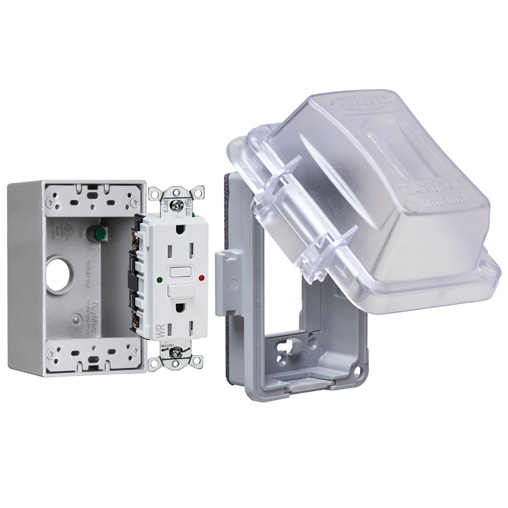 Complete While-In-Use Cover Kits- Extra Duty® Hubbell WRTR 15 AMP Self Test GFCI / Standard While-In-Use Cover / Box