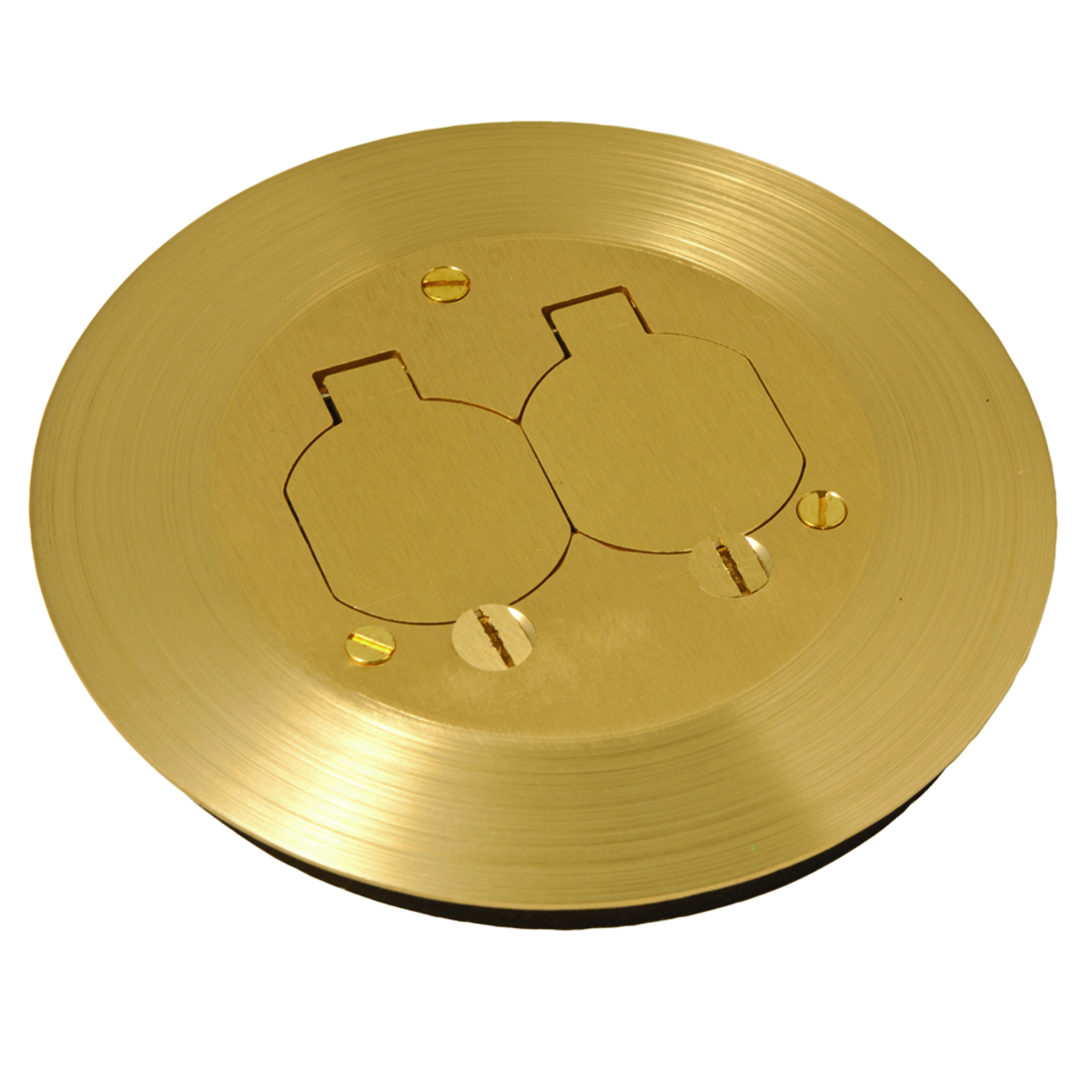 Product image for Raco RAC5500KIT Round Floor Box Cover Kit with two Lift Lids, Brass (for use with 5511 Floor Box)