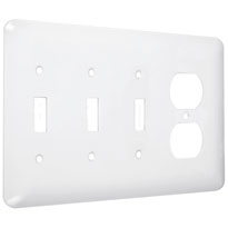 Princess / Maxi Metal Wallplates: White Smooth, 3-Toggle & 1-Duplex