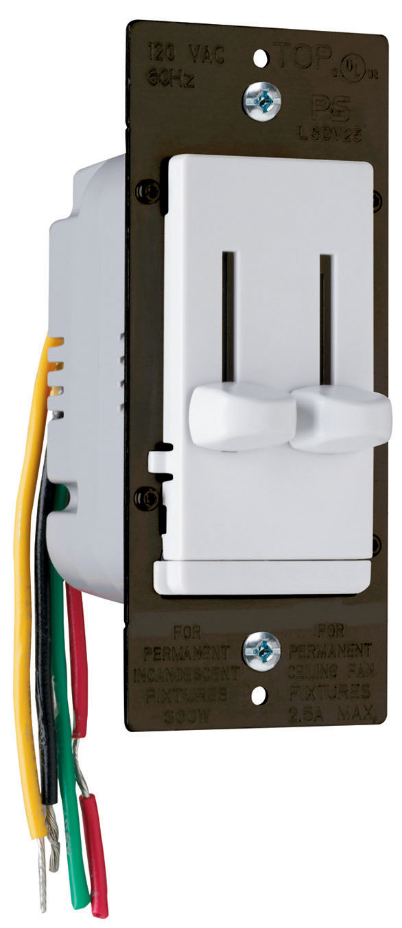 Dual Slide 3-Speed De-Hummer Fan Control with Single Pole Dimmer, White