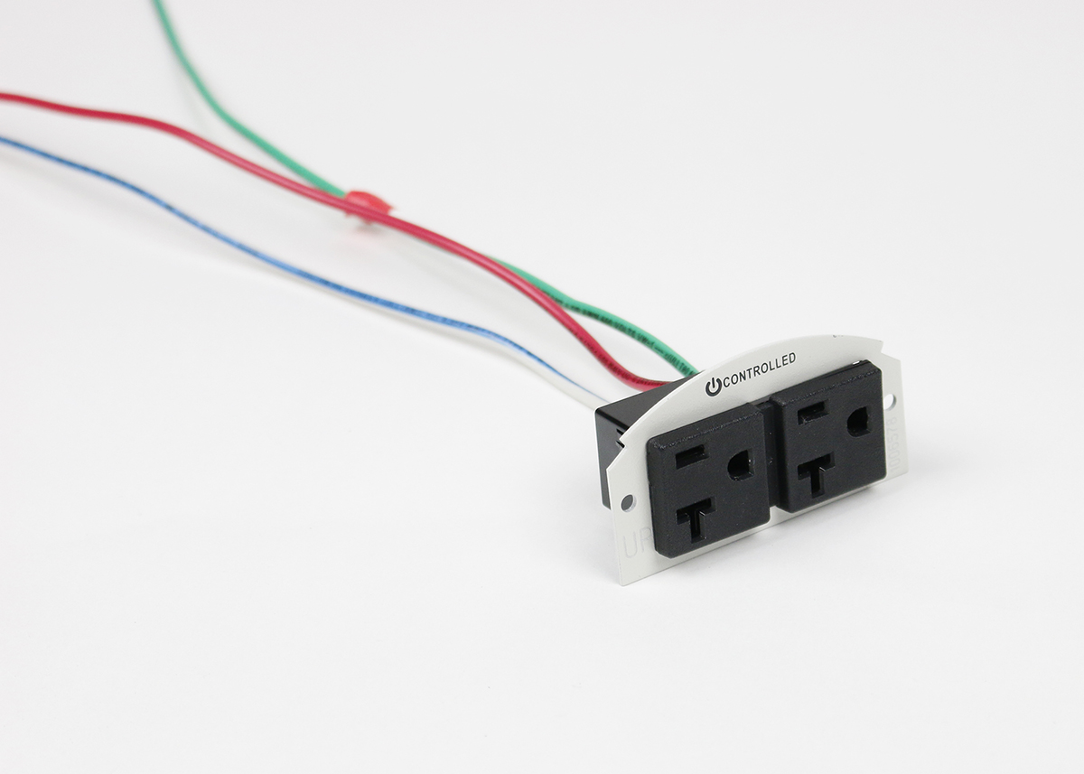 20A proprietary duplex receptacle marked with controlled receptacle marking.