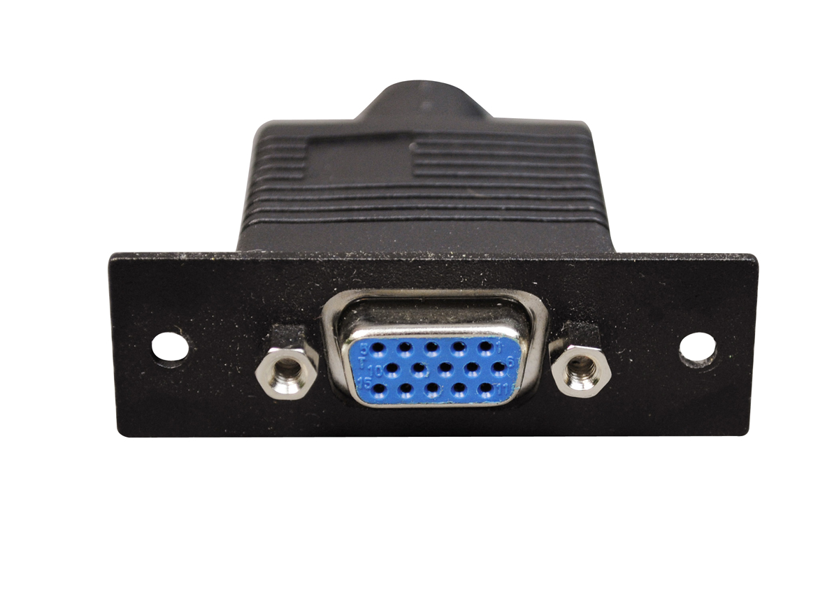 Wiremold audio/video interface plates (AVIP) allow for A/V connectivity in all Wiremold A/V compatible pathways. AVIP Series Device Plates are metal and have screwed-down connectors, which ensure a secure connection that cannot be easily pulled-out or disconnected while in use. Available in data, audio, and video versions, AVIP Series Device Plates help you stay connected in meeting and training rooms, collaboration spaces, or work areas. One 15-Pin HD Female to Five BNC. Finish - Black