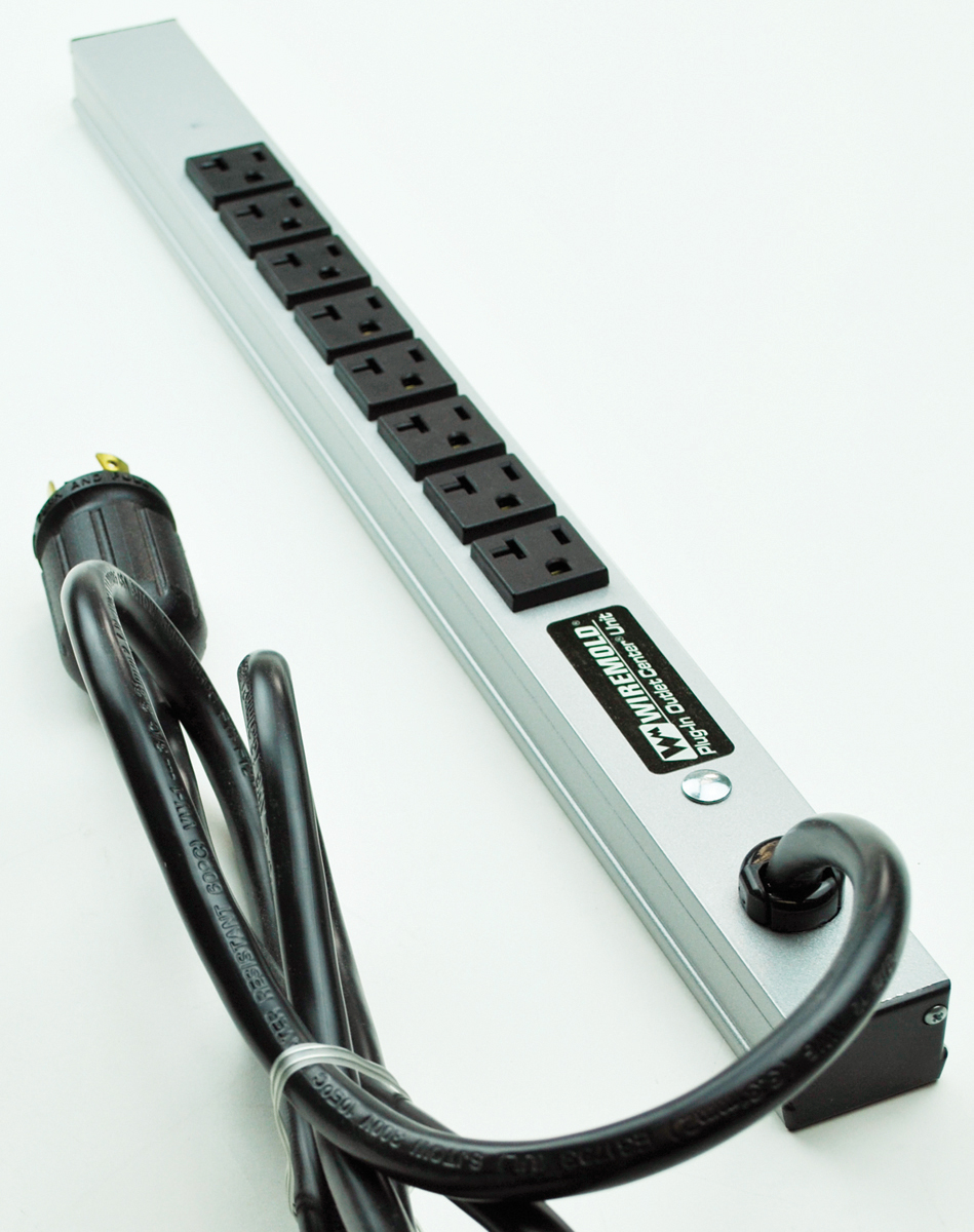 Eight 20A outlets with t-slots, 15' (4.6m) cord. Length 20