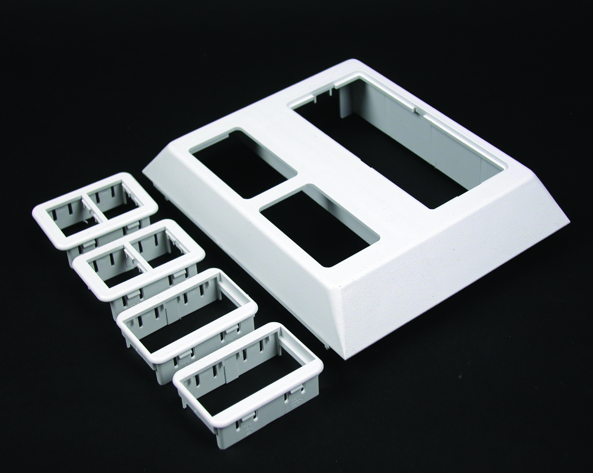 For mounting deeper devices such as TVSS receptacles, GFCI devices, and Pass and Seymour Activate inserts. Accepts 5507 Series Faceplates, Ortronics TracJack, and Series II insert. Bezels included. For faceplate options, see 5507 Series Faceplates. White