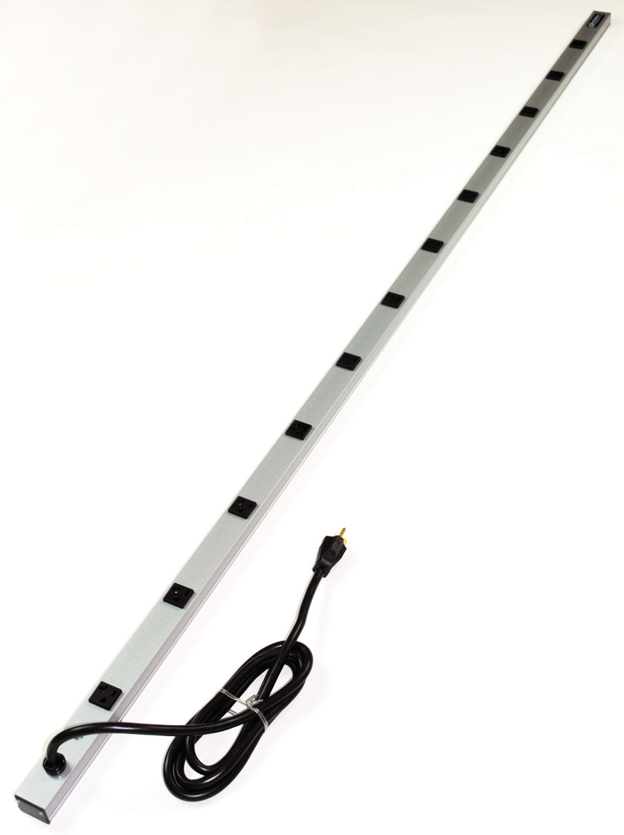 Twelve 20A outlets with t-slots, 6' (1.8m) cord. Length 77