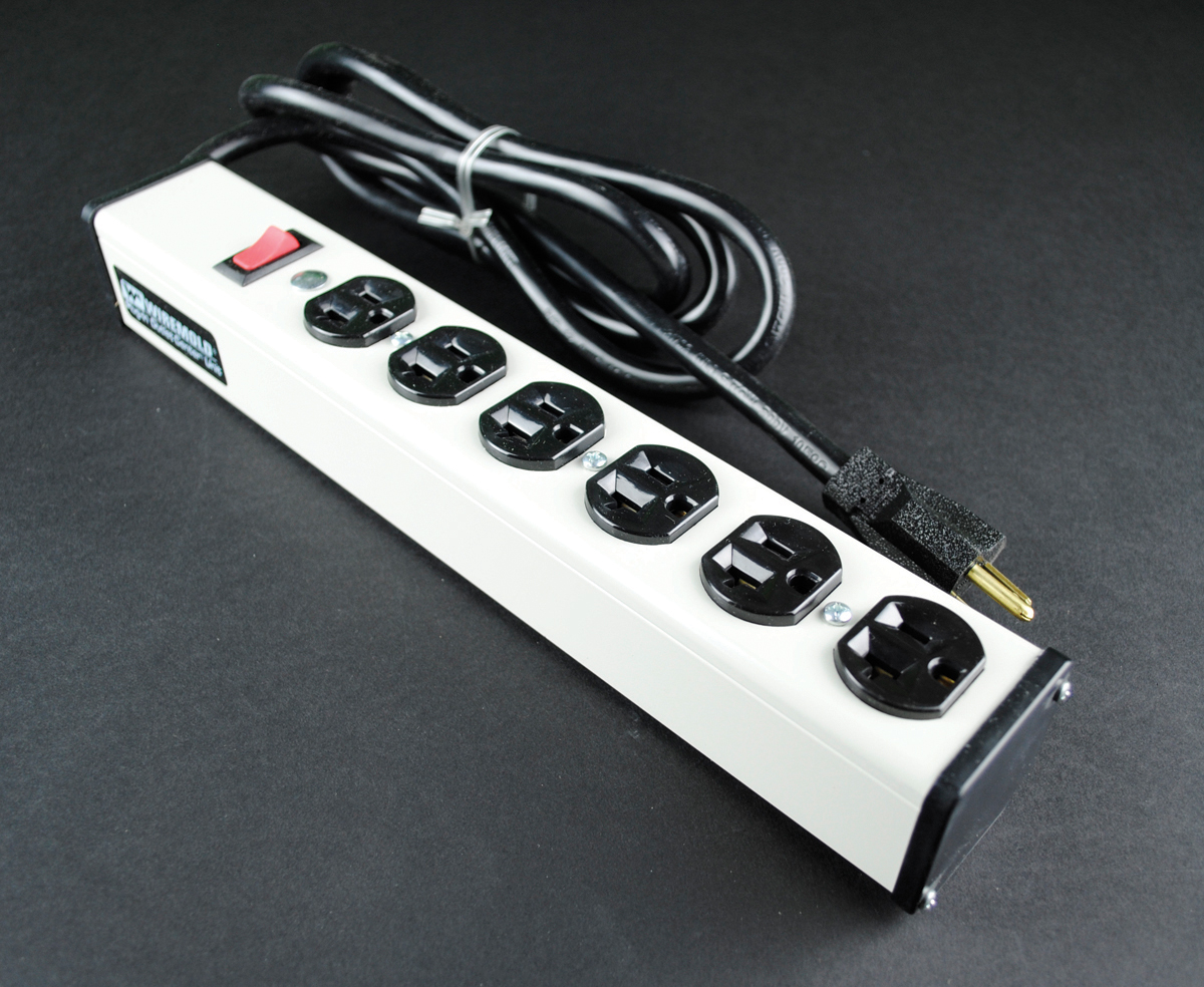 Product image for Wiremold ULB620-6 13-3/4" 120 Volt 20 Amp 6-Outlet Slide-Off Mount Gray Aluminum Snap-On Plug-In Outlet Center Unit