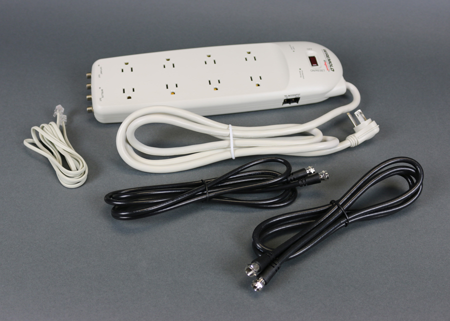 8 outlet plug-in workstation surge protector plus phone/fax protection with 6' cord and plug.