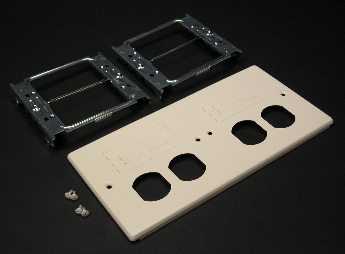 Accepts 15A and 20A duplex receptacles and 106 style frame. Includes combination twistouts for either modular furniture adapter or two Keystone RJ45s. NOTE: Certified to Canadian Safety Standards for sale in Canada. When ordering these products, change the 