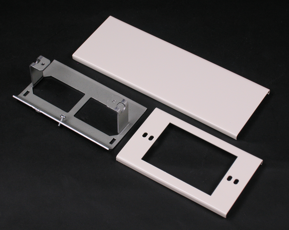 Accepts up to 30A shallow-style device and flushplate. G3007C Device Bracket included. Ivory finish. Used to mount industry standard straight and angled communication faceplates.