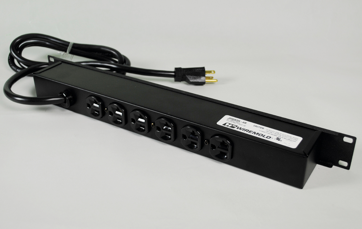 Digital ammeter with LCD readout of current draw. Six 20A rear outlets. 6' (1.8m) cord. Receptacle center-to-center 1 1/2