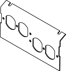 Two (2) duplex KOs. One (1) plate supplied with AC8104 Box. NOTE: AC8840 is a single-service box. Power plates cannot be used in conjunction with communication plates.