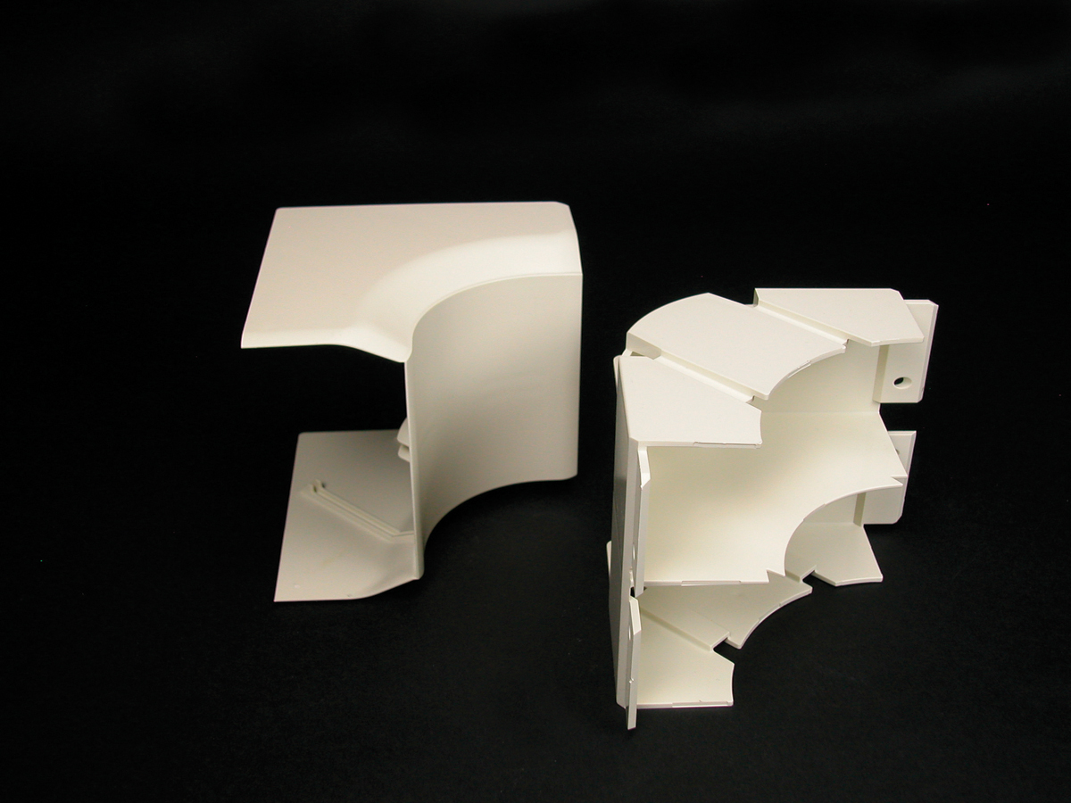 A 90 degree internal corner with integral dividers to provide 2