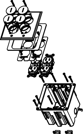 Includes dual-gang box, two 15A tamper-resistant duplex receptacles, and brass cover with four screw plugs. For hole cut dimensions, see installation instructions sheet. Box Dimensions: 3 1/4