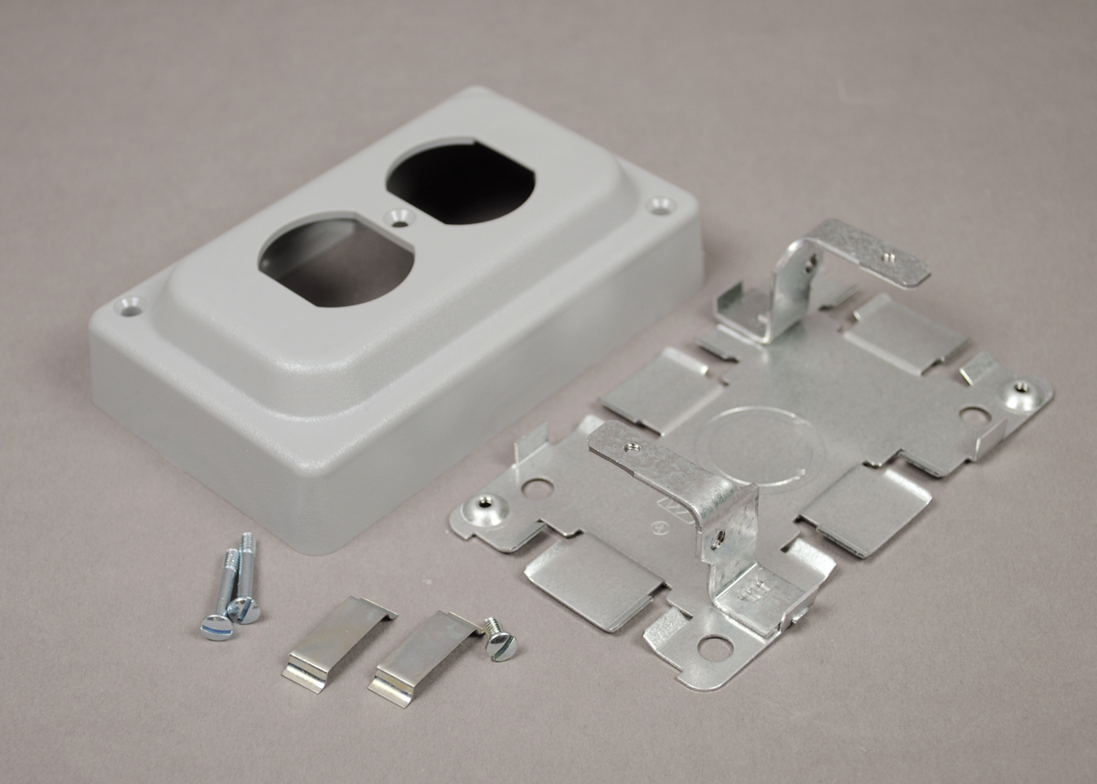 Product image for Wiremold 1546B 5-1/16 x 3-1/16 x 1-5/16" Galvanized Steel 1-Channel Overfloor Raceway Duplex Receptacle Box