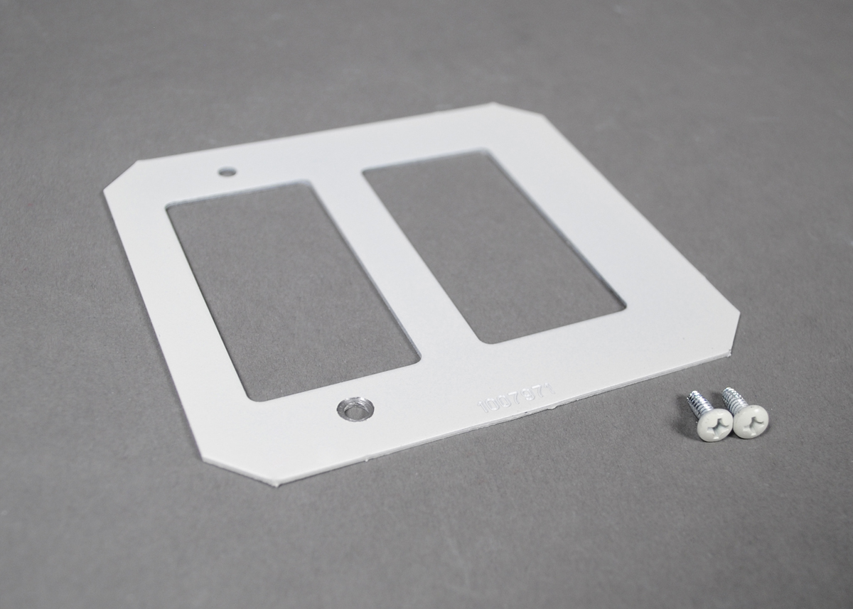 Device plate accepts Crestron double-gang decorator devices.