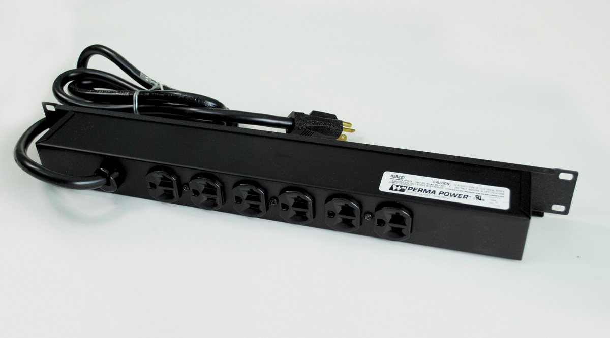 Six 20A rear outlets, on/off switch. 6' (1.8m) cord. Perma Power computer grade surge protection.