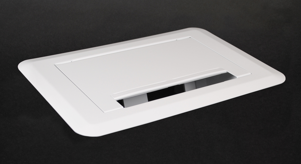 Replacement trim flange and decorative cover assembly for the EFSB2 and EFSB4 wall boxes. Trim flange and cover are finished in a decorative white color, with a paintable surface to match any room décor.