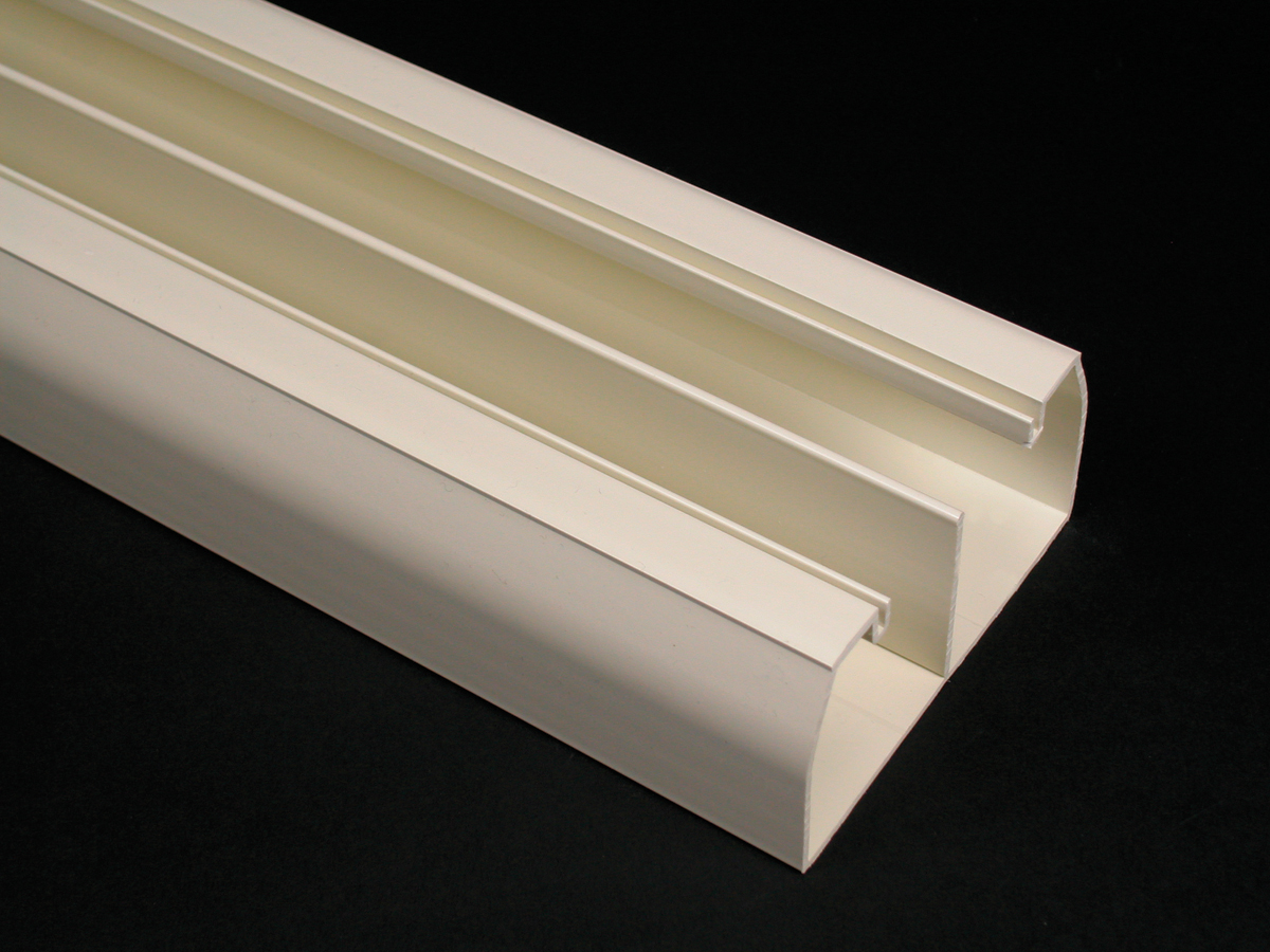 Two equal compartments. Use with 40N2 Cover only. Available in 8' (2.4m) lengths with pre-punched mounting holes, packed 48' (14.6m) per carton. Finish - White