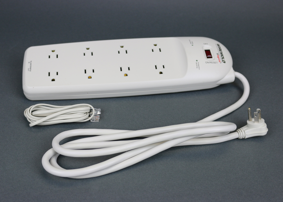 8 outlet plug-in workstation surge protector plus phone/fax protection.