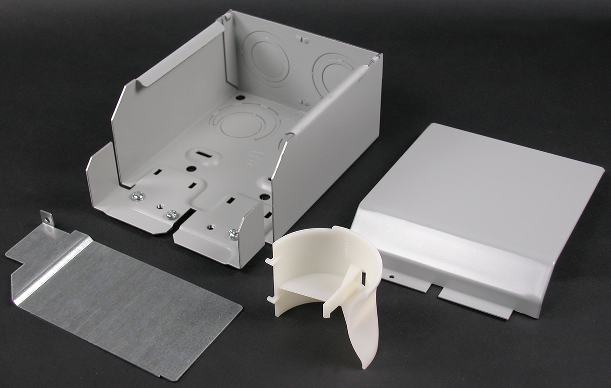 Product image for Wiremold V4010DFO 6-1/2 x 4-3/4 x 2-3/4" Ivory Steel Multiple Channel Raceway Entrance End