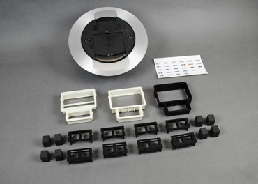 For 881 PVC Floor Box. Kit complete with flange, slide holder, 881 adapter, (1) one Wiremold Open System unloaded adapter, Ortronics Series II and TracJack adapters. Holds up to eight (8) ports of communication devices. Modular jacks sold separately. CAUTION: Not for use on concrete pours less than 4 1/2