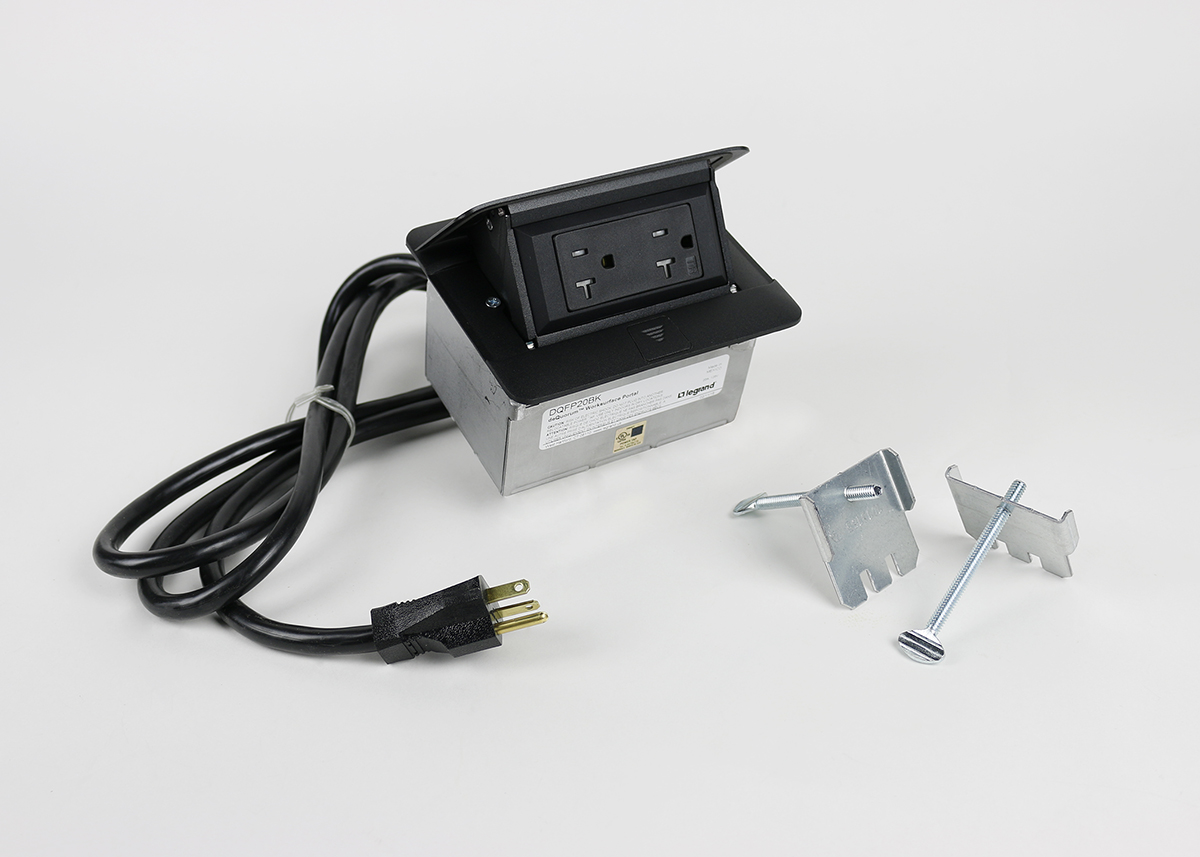 Product image for Wiremold DQFP20BK Cord Ended deQuorum™ Single-Flip Up Unit