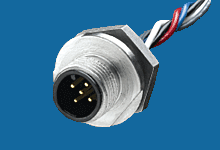 Product image for Woodhead 8R3006A18A120 Micro-Change® (M12) 3 Poles, Front Panel Mount Receptacle, 1/2" - 14 NPT Threads, Male (Straight) to 22 AWG PVC Leads, 0.305m (1.0') Length