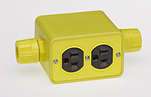 Product image for Woodhead 3080F-1 Super-Safeway® Multiple Outlet Box, Extended Depth, 2-Sided, Feed-Thru F3 (3/4"), NEMA 5-15 Duplex Receptacles, Cover Plates