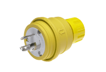 Product image for Woodhead 26W08GWatertite® Plug with Locking Blade, 3 Pole/3 Wire, Non-NEMA, 250V Grounding Tab, Cord Grip Body Size F3