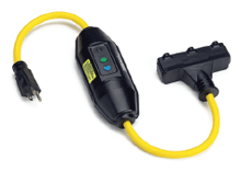 Product image for Woodhead 15050-3TTA Super-Safeway® In-Line Industrial GFCI, Automatic Reset, Molded NEMA 5-15 Tri-Tap, 15A, 120V, 0.61m (2.0' )Cord Length