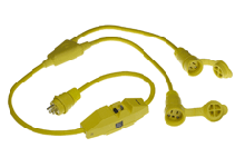Product image for Woodhead 14W47-Y-INWatertite® Inline GFCI Molded Y Cordset, 2 Pole/3 Wire, Cordset Length 0.91m (3.0' ), NEMA 5-15, 125V