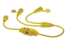 Product image for Woodhead 26W47-Y-INWatertite® Molded Y Cordset, 2 Pole/3 Wire SJOW Cordset, Cordset Length 0.91m (3.0' ), NEMA L5-20, 125V, Inline GFCI